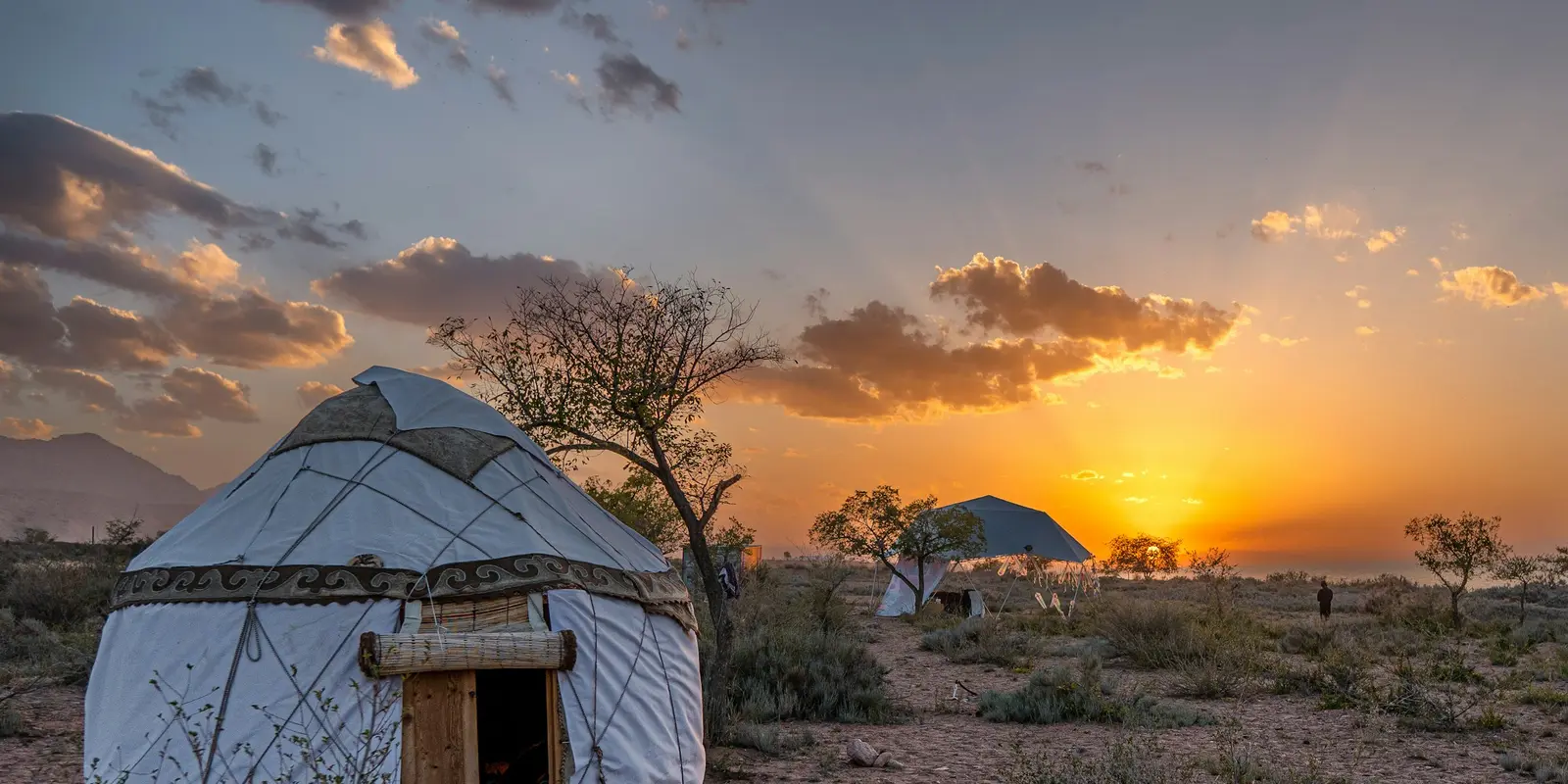 A traditional yurt camp — the usual overnight stop on the Song-Kul and Issyk-Kul routes Yurt camp on the Kyrgyz steppe