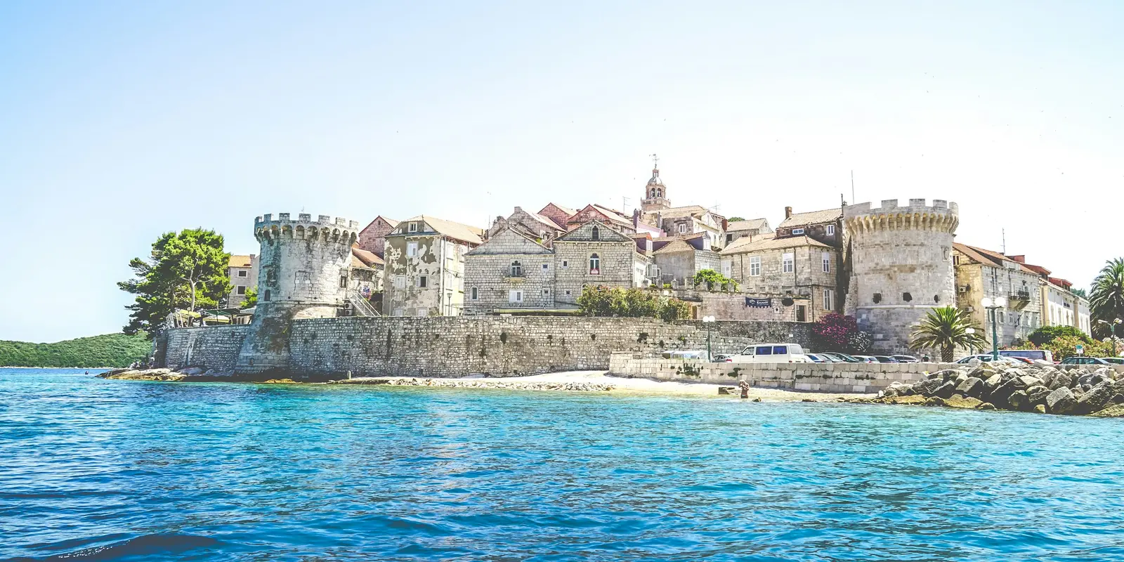 Korčula's old town and fortress walls, one of the better-connected Dalmatian islands