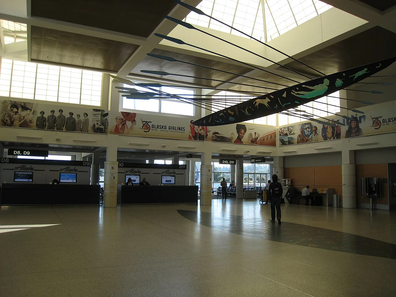An archival view of Seattle-Tacoma Airport's D concourse interior