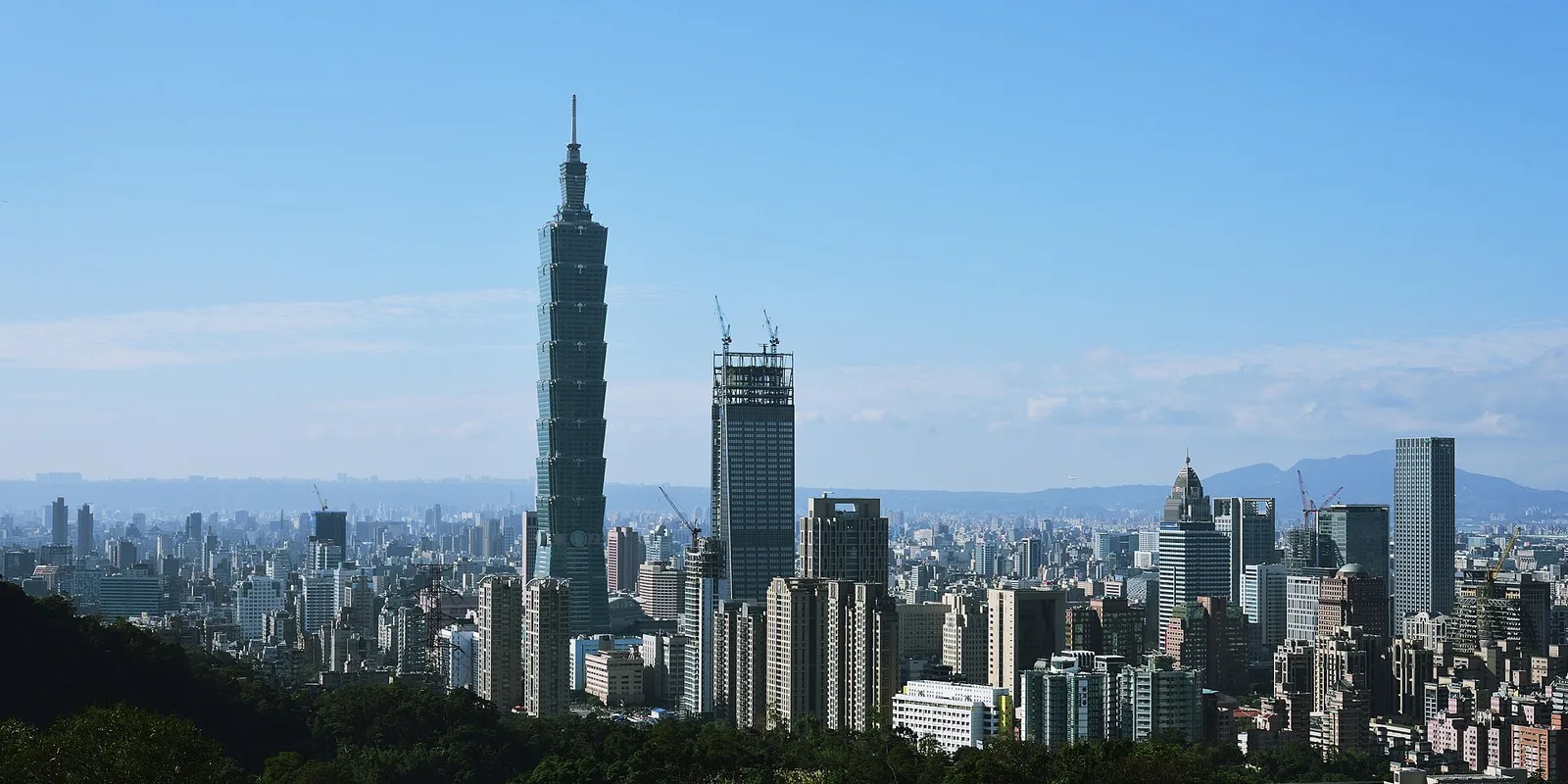 Taipei skyline with Taipei 101 rising above the city