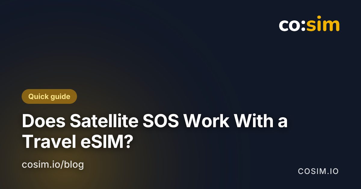 Step card showing satellite SOS and travel eSIM data as two separate connection paths