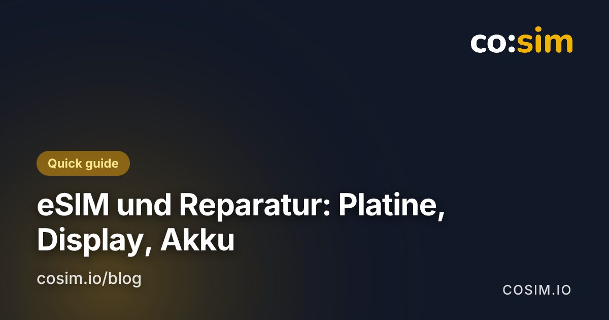 Entscheidungsweg für den Umgang mit einer eSIM vor einer Reparatur, mit Trennung von Platinenarbeit und Display- oder Akkutausch
