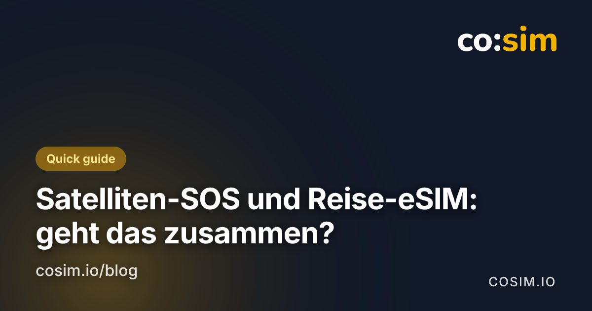 Infokarte, die Satelliten-SOS und die Daten der Reise-eSIM als zwei getrennte Verbindungswege darstellt