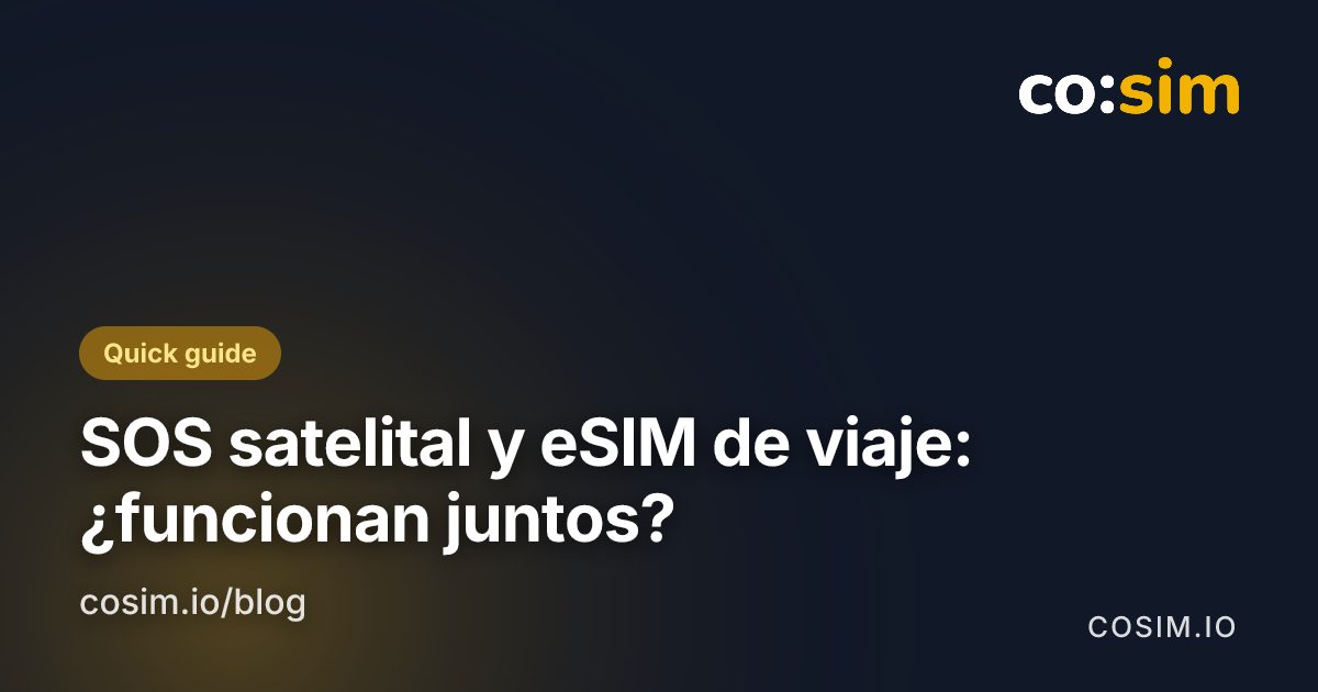 Tarjeta explicativa que muestra el SOS por satélite y los datos de la eSIM de viaje como dos caminos de conexión separados