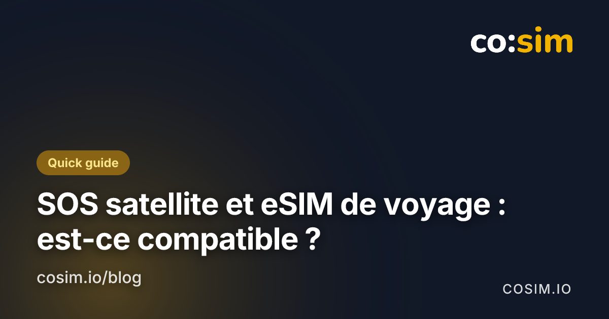 Carte explicative présentant le SOS par satellite et les données de l'eSIM de voyage comme deux chemins de connexion distincts