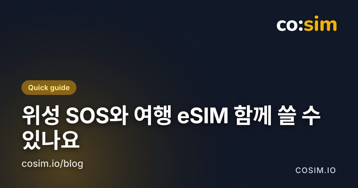 도해 카드: 위성 긴급 SOS와 여행 eSIM 데이터를 서로 독립된 두 연결 경로로 보여 주는 그림